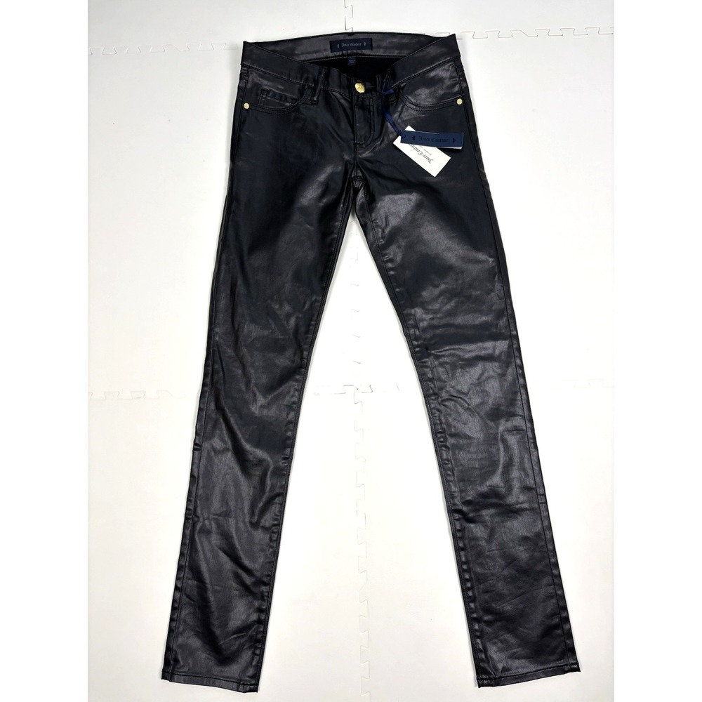 NWT JUICY COUTURE Women's Black Coated Skinny Jeans Vegan Faux Leather - Size 26